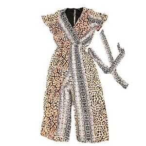 Express Jumpsuit Animal‎ Print Wide Leg Pants Flutter Sleeve Mixed Print NWT SM
